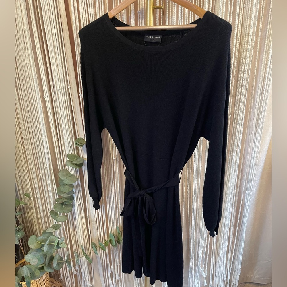 New With Tags Lane Bryant Black Knit Long Sleeve Dress with Belt size 18/20